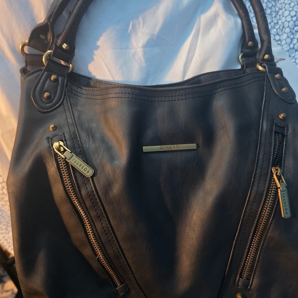 Rosetti Black Hobo Bag with Gold Accents